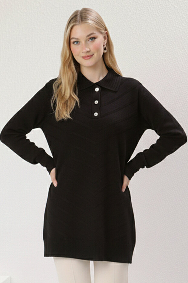 Patterned Hijab Tunic N3304 Black - 1