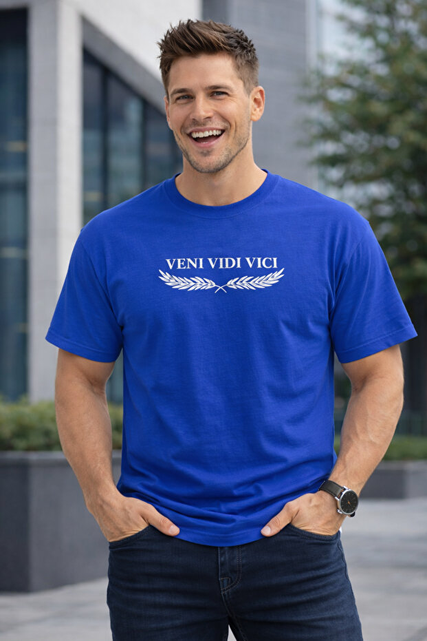 Veni Vidi Vici Printed Cotton Relaxed Fit Round Neck Unisex T-Shirt