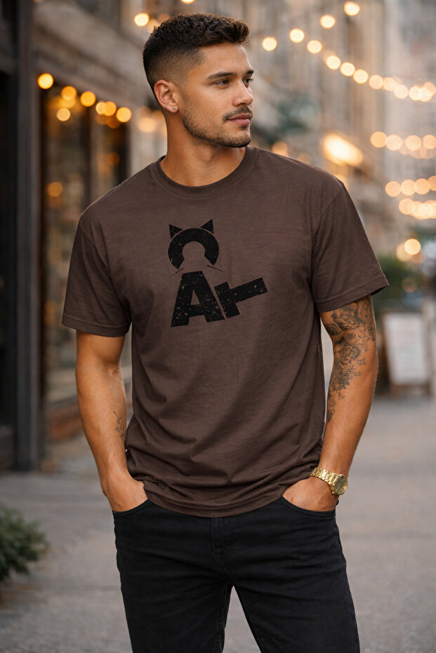 Cat Printed Cotton Relaxed Fit Round Neck Unisex T-Shirt