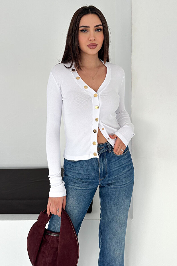 Button Detailed V-Neck Blouse – Smart