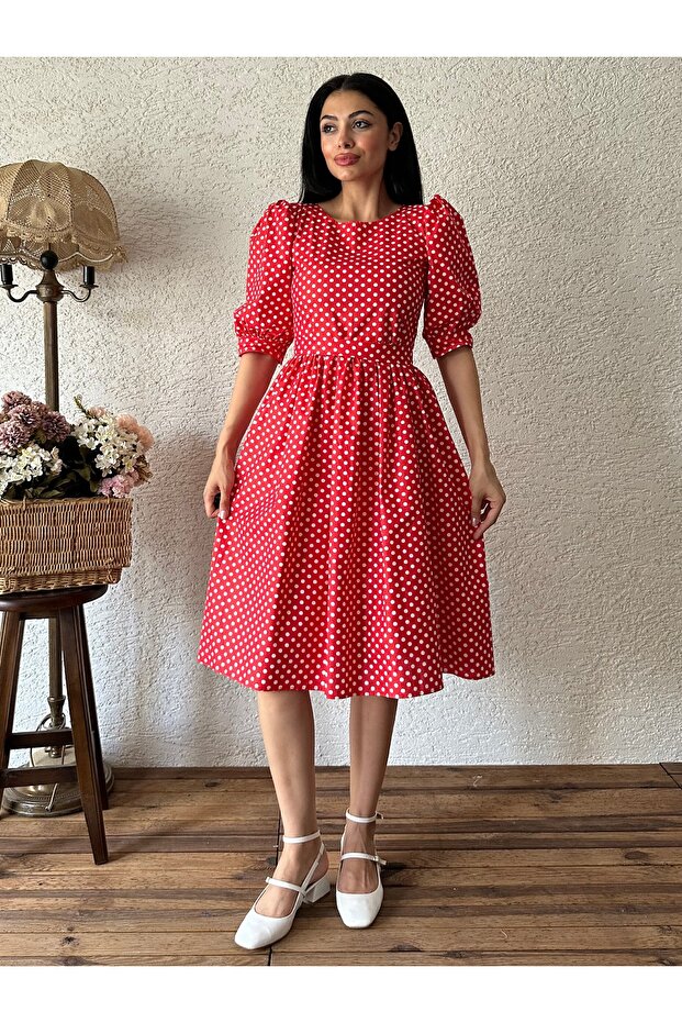 Red Polka Dot Watermelon Sleeve Dress