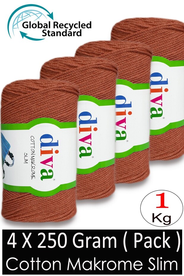 (4 X 250 Gr) - 1 kg - 2mm - Koton Macrame Bag Yarn 1964 Cinnamon