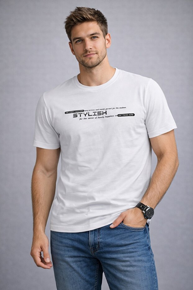 Men's T-Shirt with Text Print Comfortable Fit