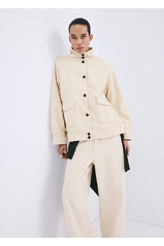 Yüksek yakalı denim parka - 8