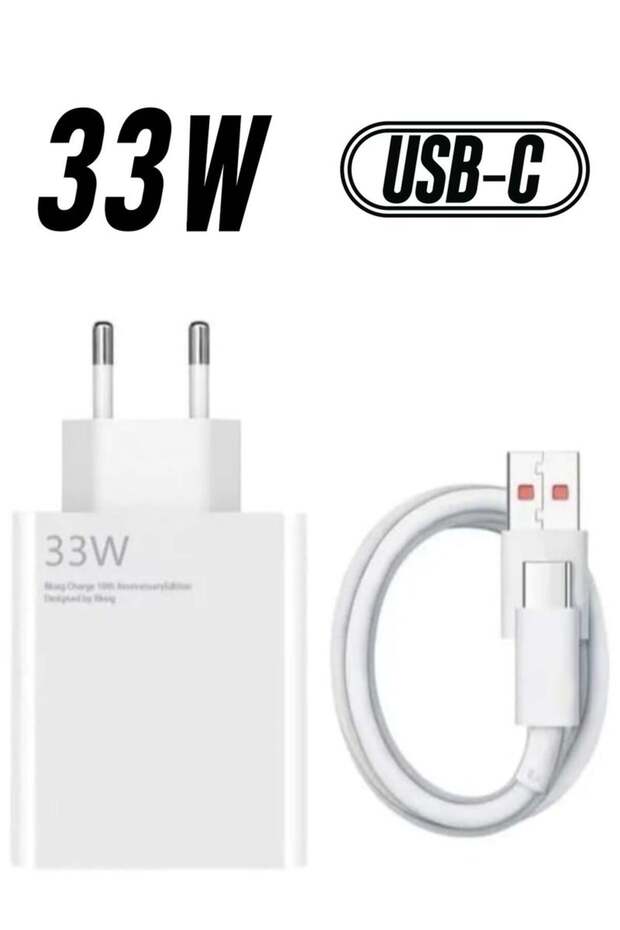 33W Fast Charging Adapter with Type-C Cable – Quick Charge Power Adapter for Xiaomi Redmi Note 9, N