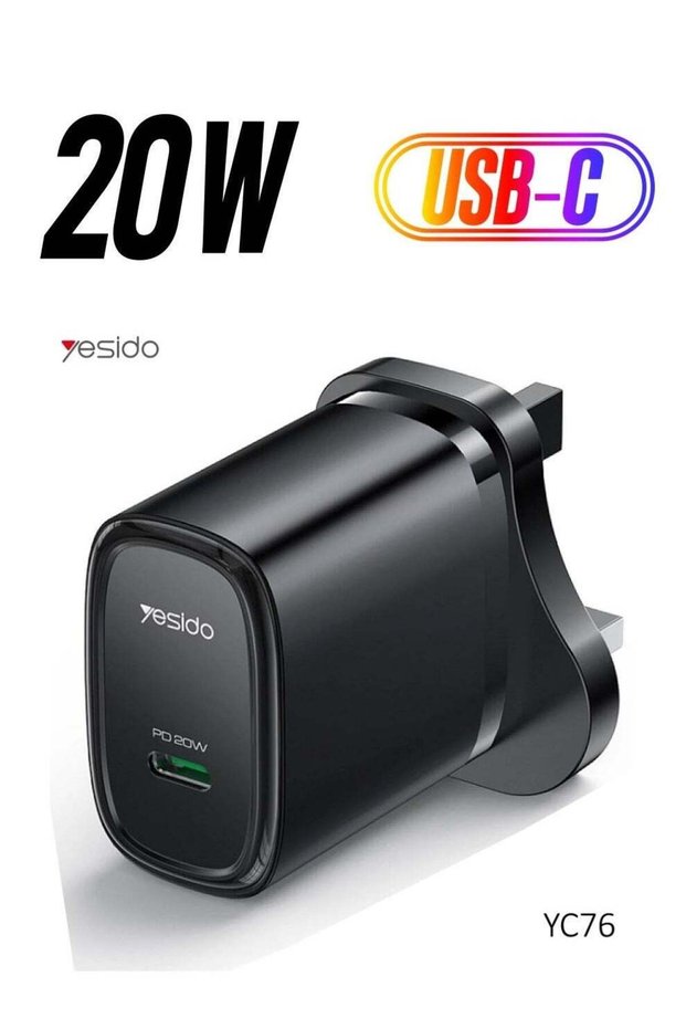 YC76 PD 20W USB Type-C Fast Charger – Single Port Quick Charging Adapter for iPhone, Samsung, Andro