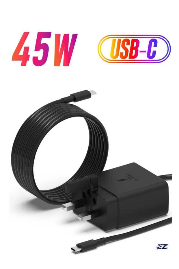 Official 45W Travel Adapter – Super-Fast Charging (UK Plug with USB Type-C Cable), Black – Compatib
