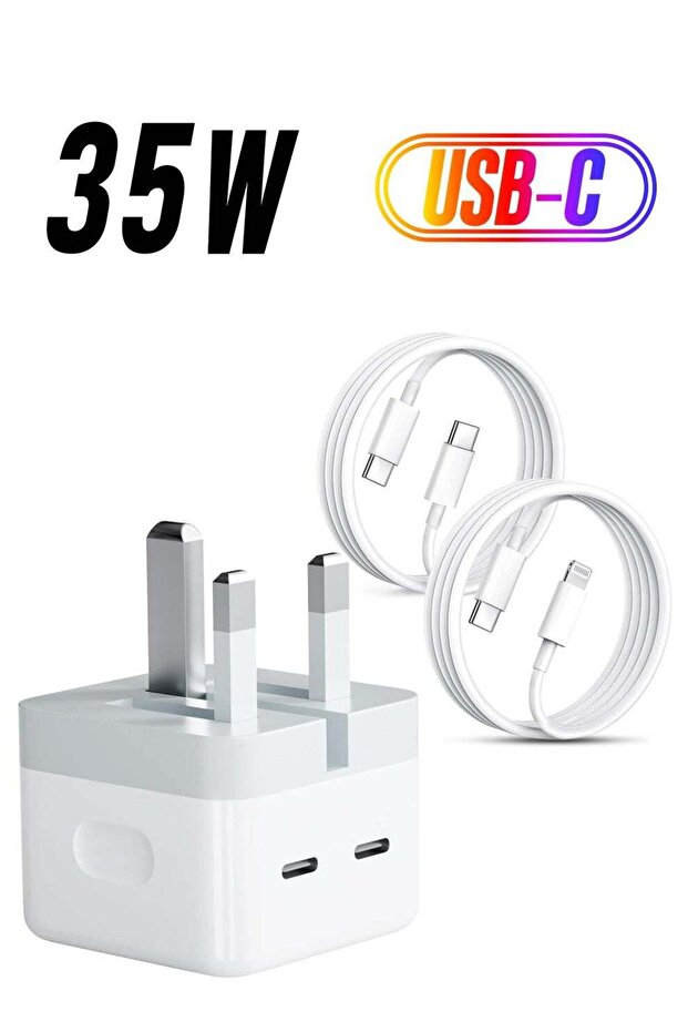 "Dual USB-C 35W Fast Charger with Cables: Includes USB-C to Lightning & USB-C to USB-C for iPhone 1