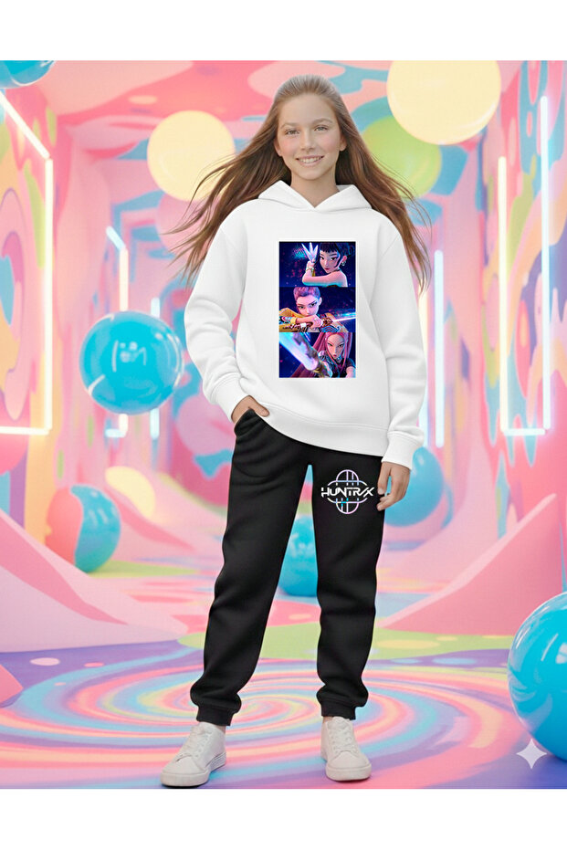 K-Pop Huntrix Printed Girls' Tracksuit Set, 3-Yarn Shardooned Fabric