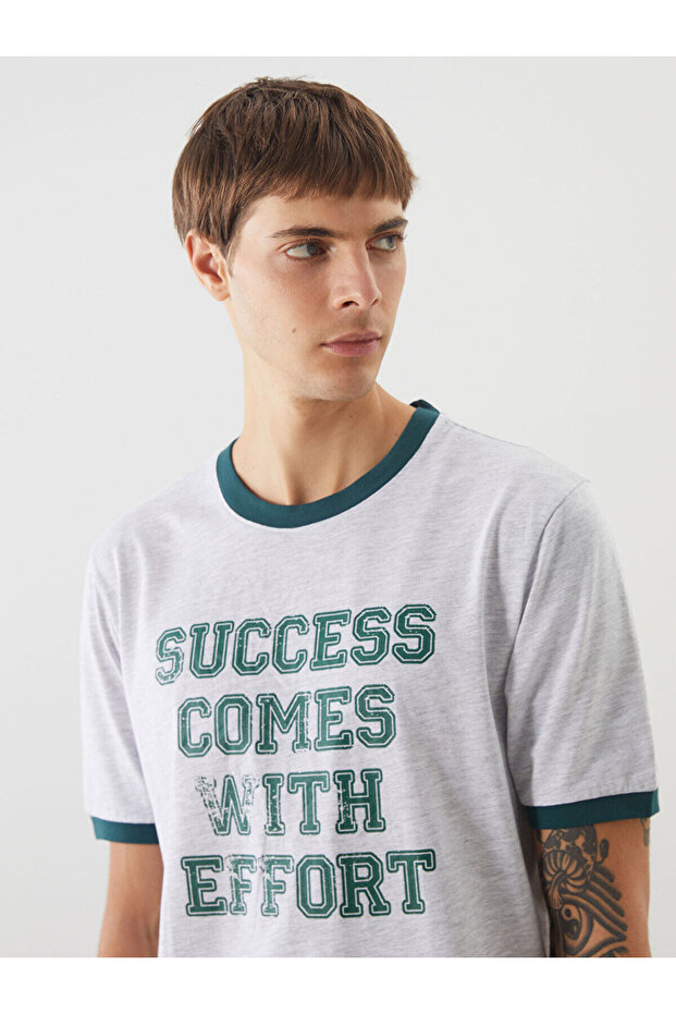 Nevavm Oval Collar Printed Combed Cotton Men's T-Shirt