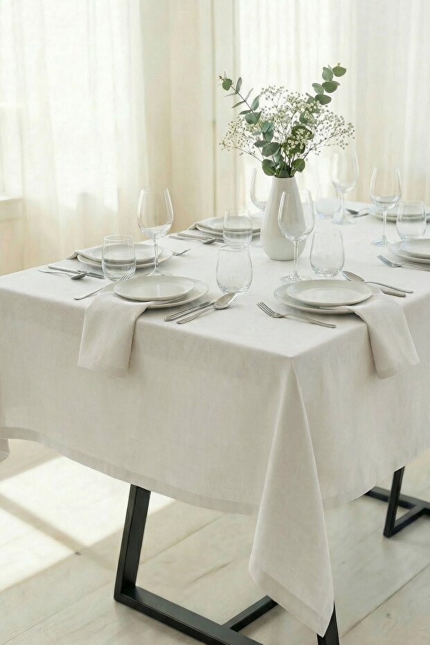 Dertsiz Panama Linen Premium Tablecloth - Water and Stain Repellent Cotton Blend Duck Cloth