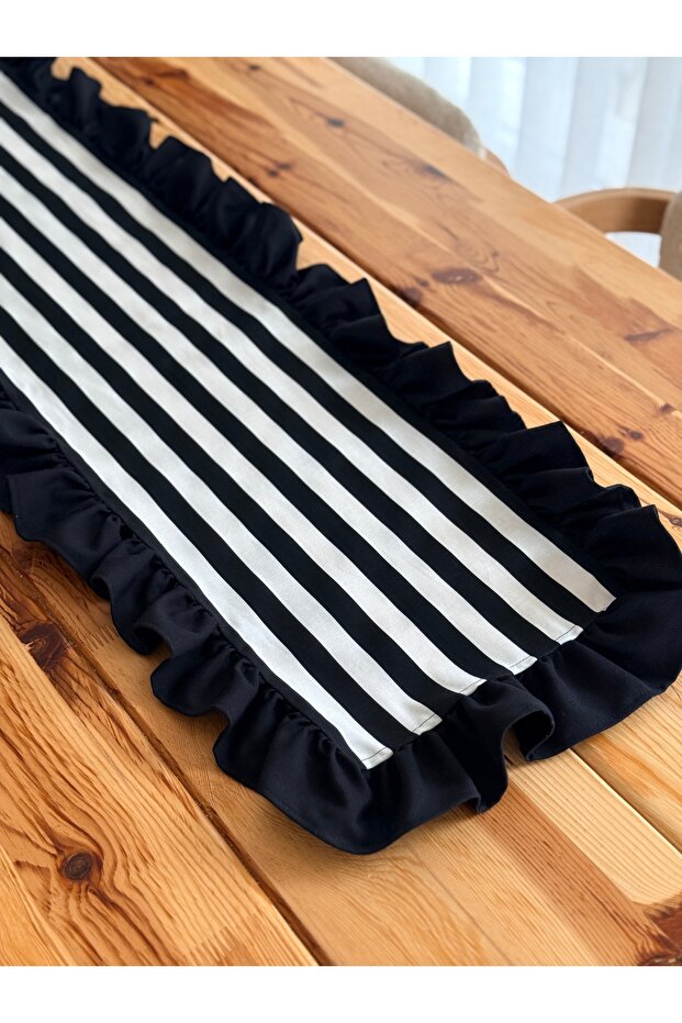 Lune X Stripe Linen Heryeri Ruffled Runner 50X150Cm