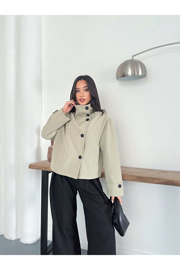 جاكيت ترنش بأزرار وياقة عالية - 4