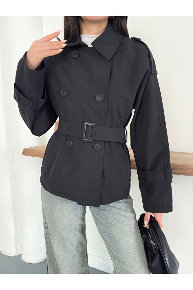 Belted Buttoned Trench Jacket - 4