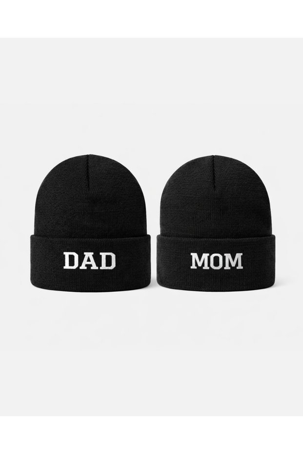 Dad Mom Embroidered Beanie Set of 2 / Dad Mom Beanie Set Embroidered Hat Set