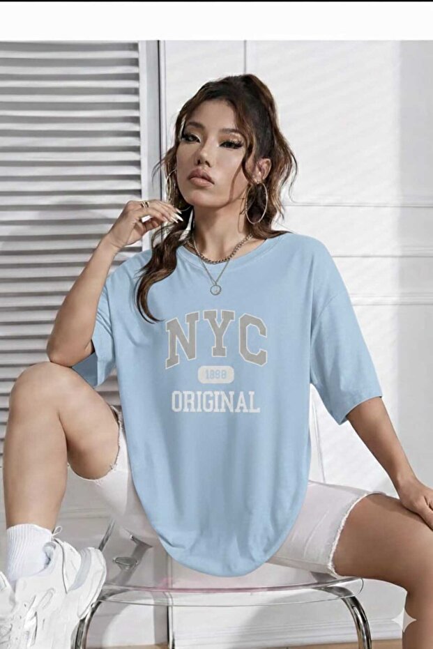 Nyc Original Printed Baby Blue Unisex T-Shirt