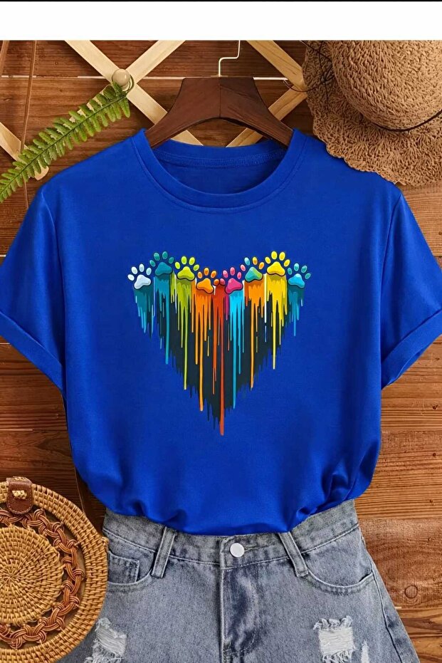 Paw Heart Printed Cobalt Blue Unisex T-Shirt
