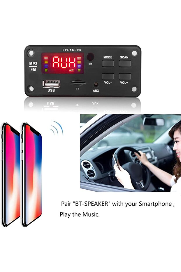 وحدة فك تشفير MP3 بتقنية بلوتوث من LJCM، وحدة فك تشفير MP3 بتقنية بلوتوث 5.0 تعمل بجهد 6-12 فولت تيار مستمر، شاشة عرض رقمية مزدوجة - 3