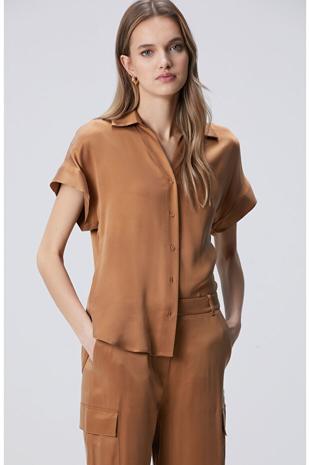 Camel Cupro Gömlek - 4