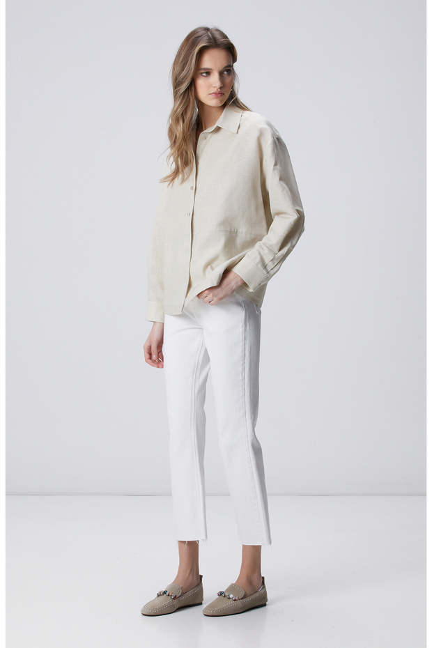 Bej Keten Mix Gömlek - 3