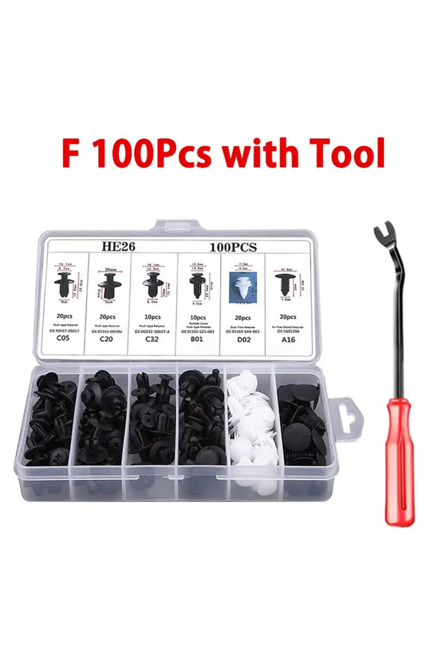 مجموعة مشابك تثبيت السيارات F100 قطعة مع أداة، 100/50 قطعة - مثبتات متعددة الأحجام لرفرف السيارة، والمصد، وD