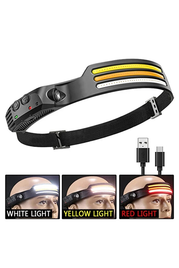 White-Red-Yellow USB Rechargeable COB LED Induction Headlamp With 1200mAh Built-in Battery Head Flas