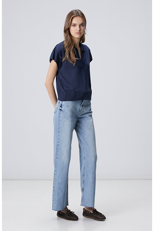 Lacivert Polo Yaka Basic Kazak - 3