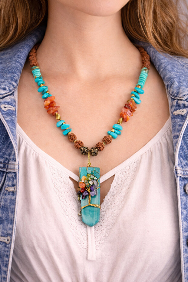 Anatolian Spirit – Turquoise & Agate Natural Stone Handmade Design Necklace