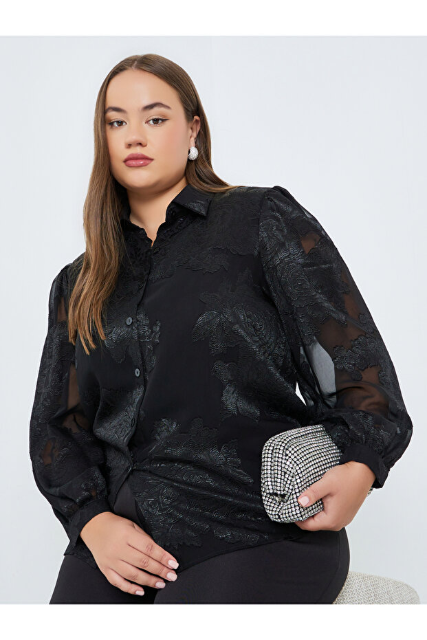 Plus Size Jacquard Evening Shirt