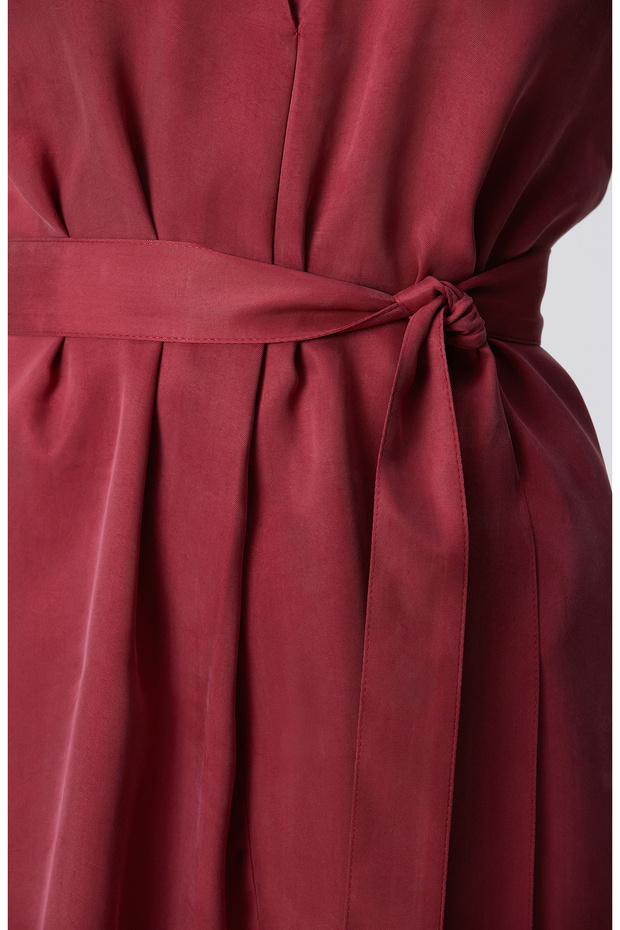 Vişne Cupro Mini Elbise - 6