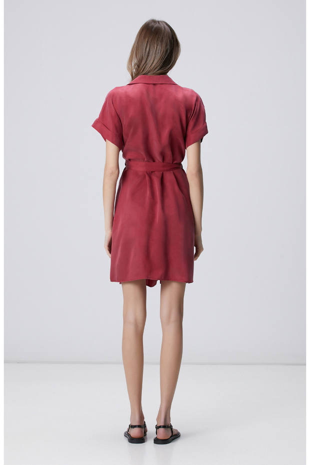Vişne Cupro Mini Elbise - 5