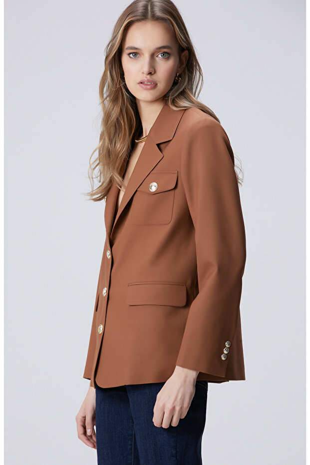 Camel Yün Karışımlı Ceket - 4