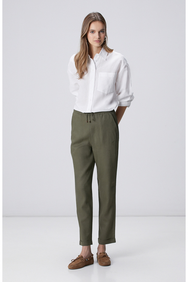 Beyaz Cep Detaylı Keten Mix Basic Gömlek - 3