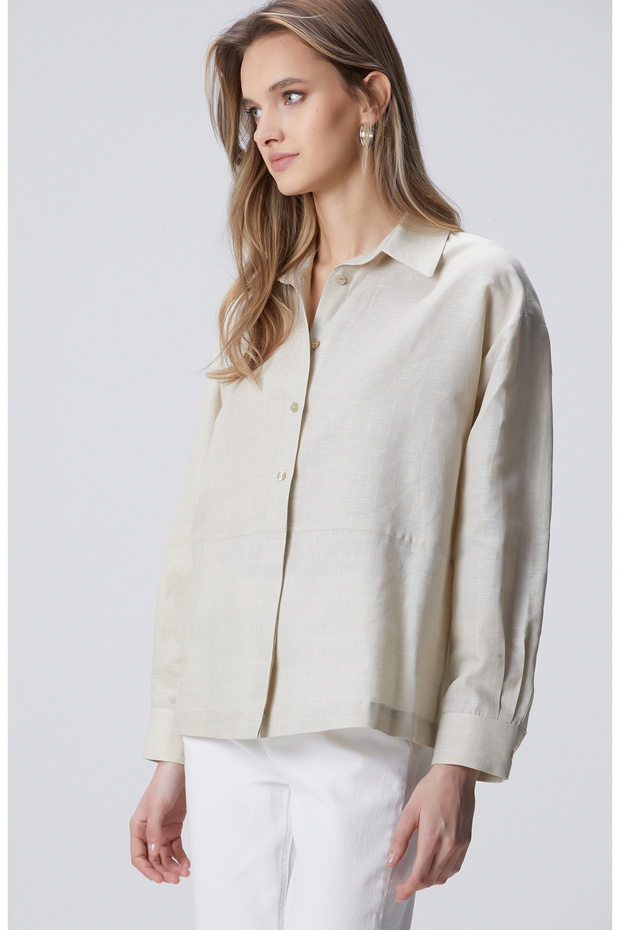 Bej Keten Mix Gömlek - 4