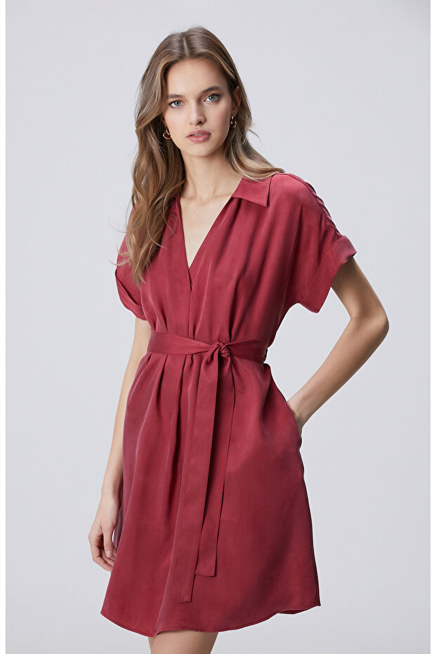 Vişne Cupro Mini Elbise - 3