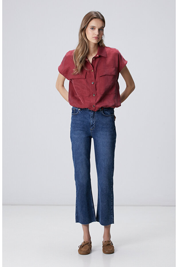 Vişne Çift Cep Detaylı Çıtçıtlı Gömlek - 3