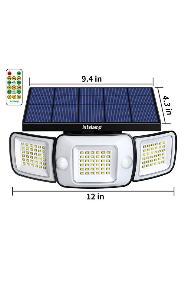 6-10W YL002-12C Intelamp Outdoor Solar Lights With Larger Solar Panel Two Sensors 6000mAh 3 Modes Li