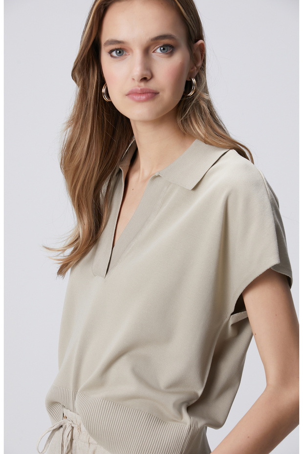 Vizon Polo Yaka Düğmesiz Kısa Kol Basic Kazak - 2