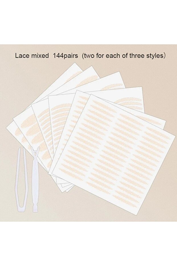 04Lace mixed 144Pair 480Pcs Stealth Double Fold Eyelid Tape Fiber Sticker Lace Nature Clear Beige St
