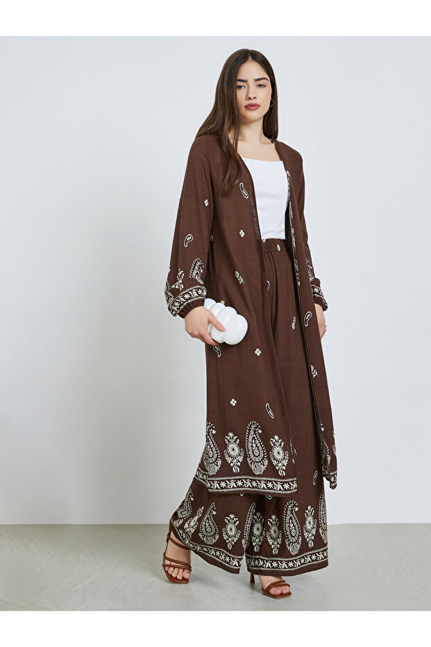 Women Paisley Print Kimono and Pants Co-Ords