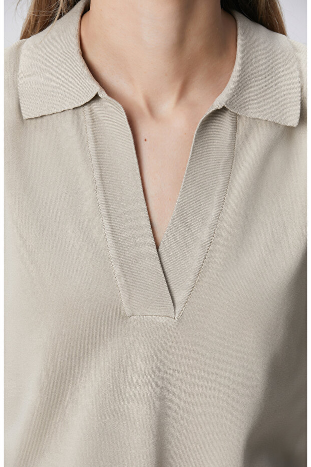 Vizon Polo Yaka Düğmesiz Kısa Kol Basic Kazak - 6