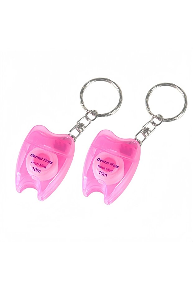 Pink 2pcs 2pcs 10M Dental Floss Roll Mint Flavor Portable Keychain Case Floss Container Oral Hygiene