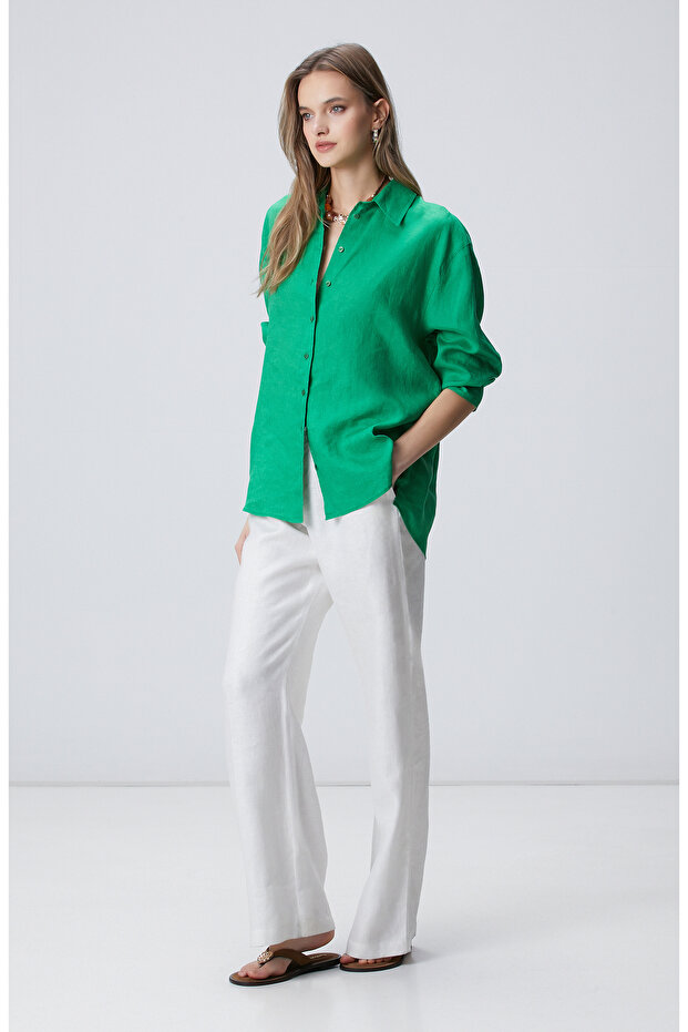 Yeşil Keten Gömlek - 3