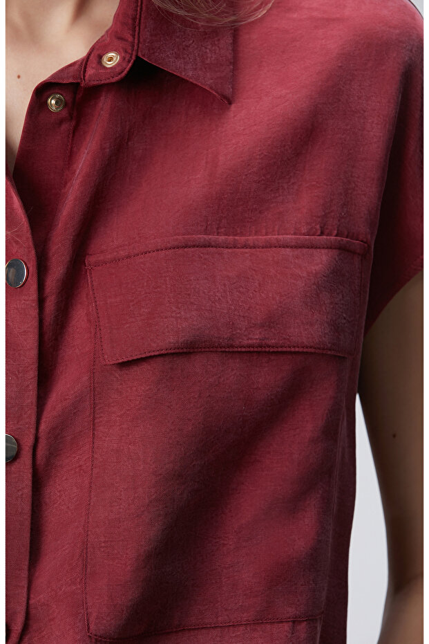 Vişne Çift Cep Detaylı Çıtçıtlı Gömlek - 6