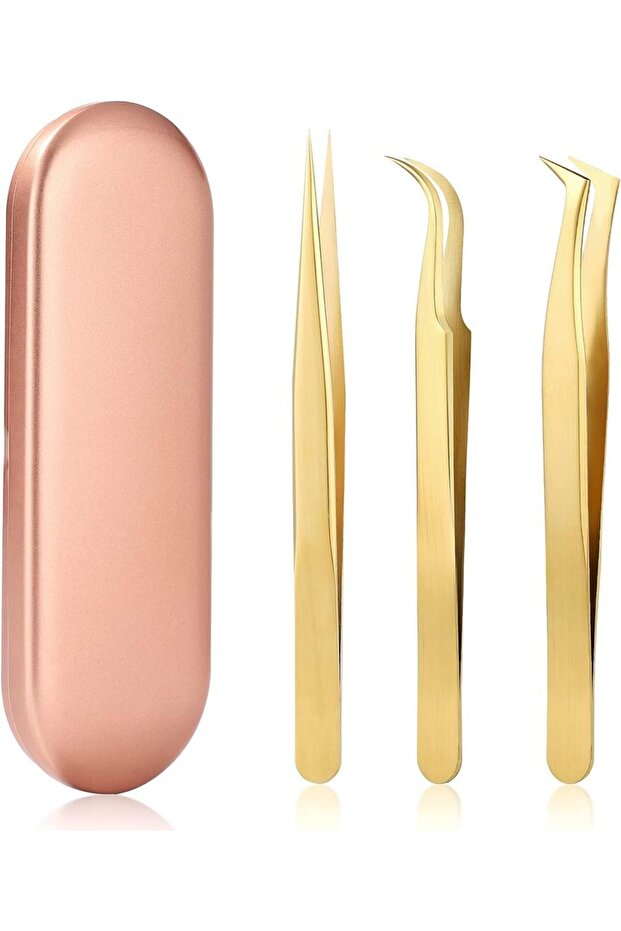 Golden 3 pcs 1pc/ 3/5pcs High Precision Lash Tweezers Set Stainless Steel Eyelash Tweezers for Class