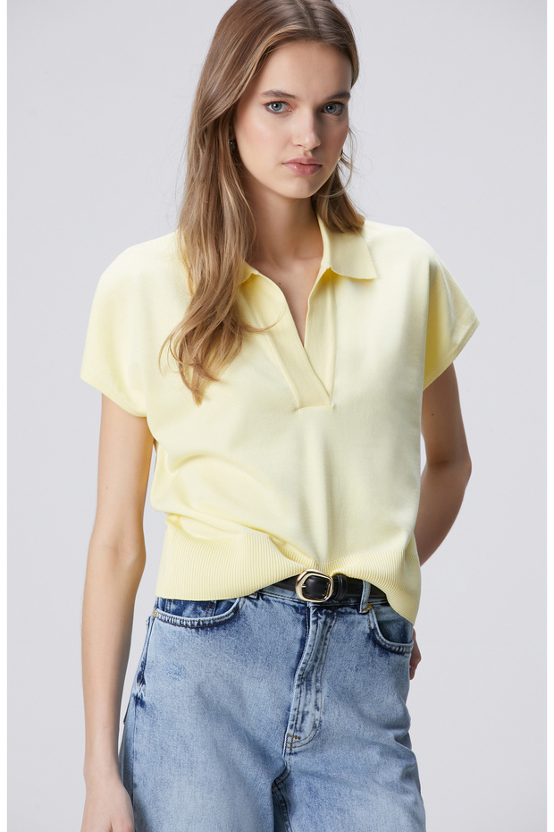 Sarı Polo Yaka Basic Kazak - 4