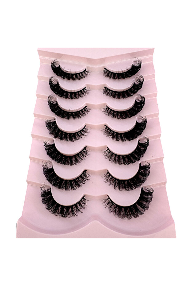 7pairs-X83 5/7 Pairs Russian Strip Lashes Fluffy Faux Mink Lashes Wispy Natural Look Eyelashes Thick