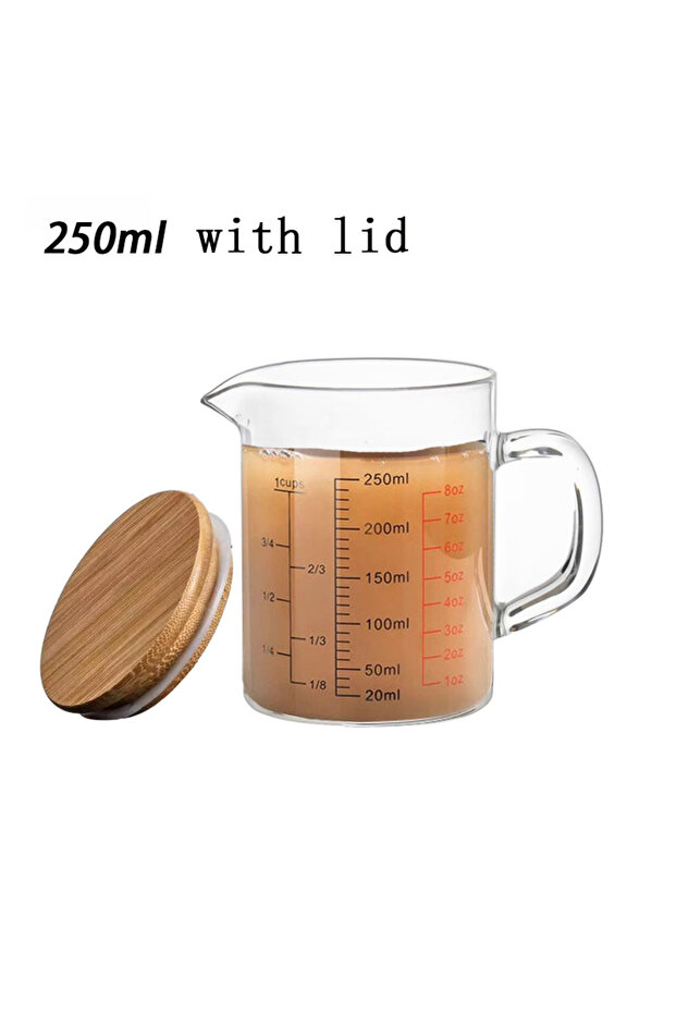 250ml YWDL Heat-resistant Glass Measuring Cup With Wood Lid V-shaped Spout Laboratory Beaker Kitchen