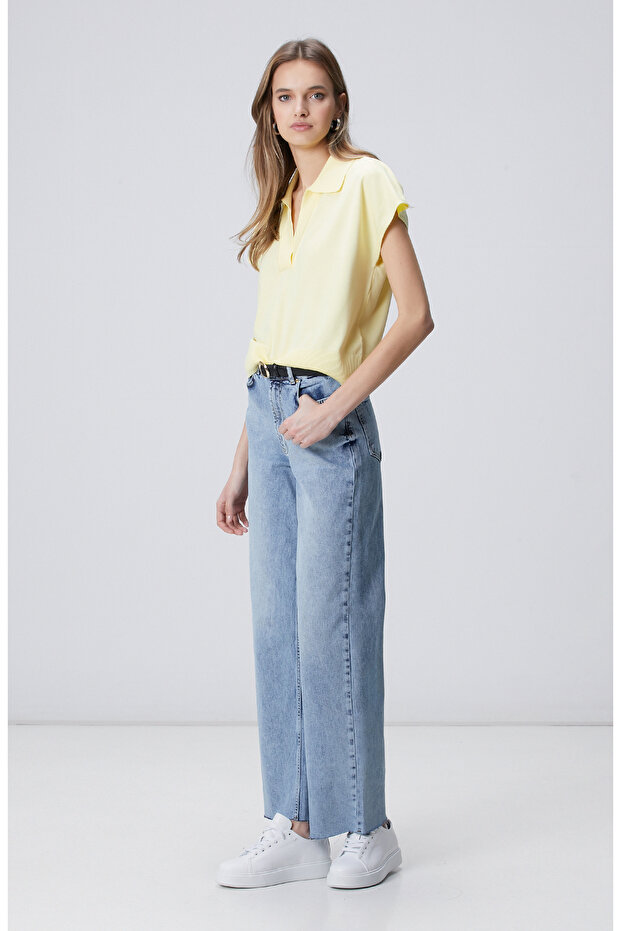 Sarı Polo Yaka Basic Kazak - 3