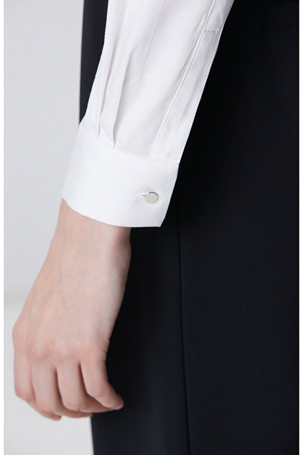 Beyaz Pamuk Saten Basic Gömlek - 6